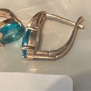 Gold and Blue Gemstone Hoop Earrings